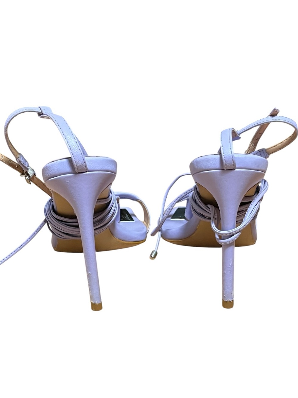 SCHUTZ Vikki Lavender Lilac Lace Up Strappy Stiletto Heels Square Toe Sandals 8 - Picture 9 of 16